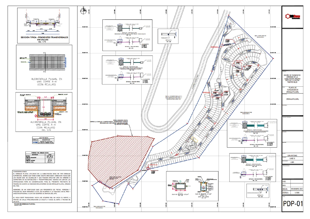 Diseño de Drenaje Pluvial de la Habilitación Urbana Tipo 5-D La Caleta Puerto Viejo - 2024