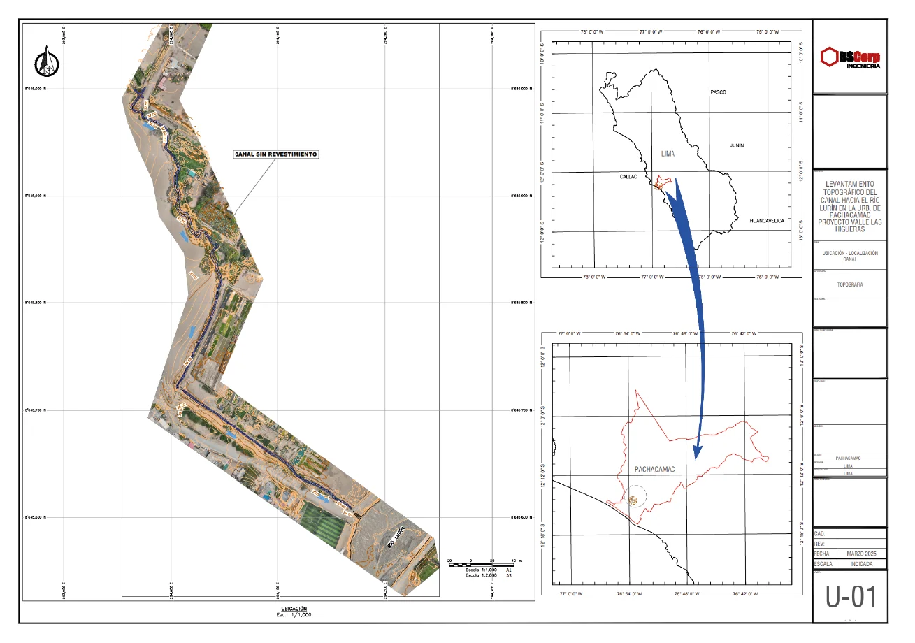 Levantamiento Topográfico del Canal hacia el río Lurín en la Urb. Pachacámac - Proyecto Valle Las Higueras - 2025